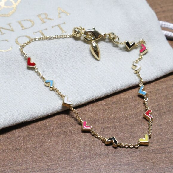 New Kendra Scott Haven Heart Multi Color Gold Chain Bracelet - Picture 2 of 3